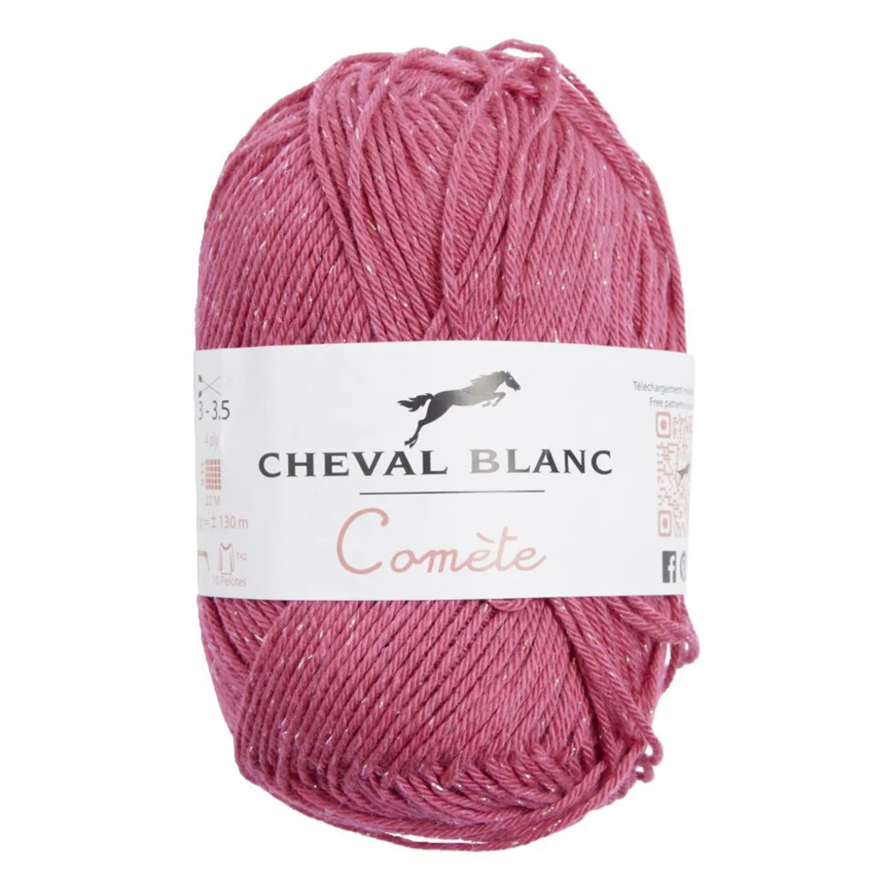 Pelote de fil à tricoter comète coton/acrylique rose framboise 50Gr