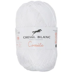 Pelote fil à tricoter coton et acrylique blanc 50g