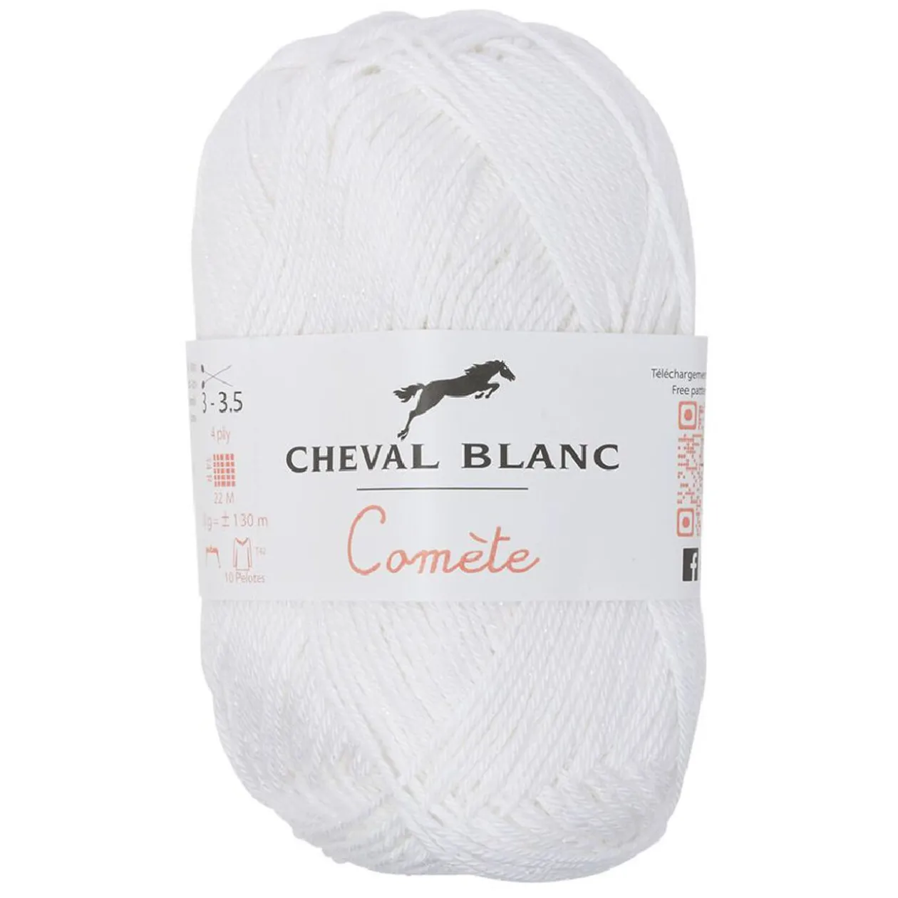 Pelote fil à tricoter coton et acrylique blanc 50g
