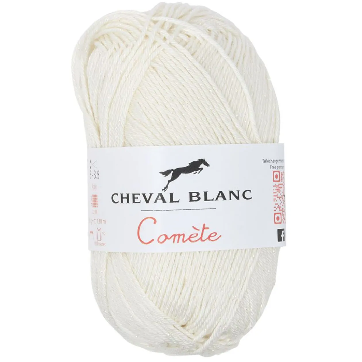 Pelote fil à tricoter coton et acrylique ivoire 50g