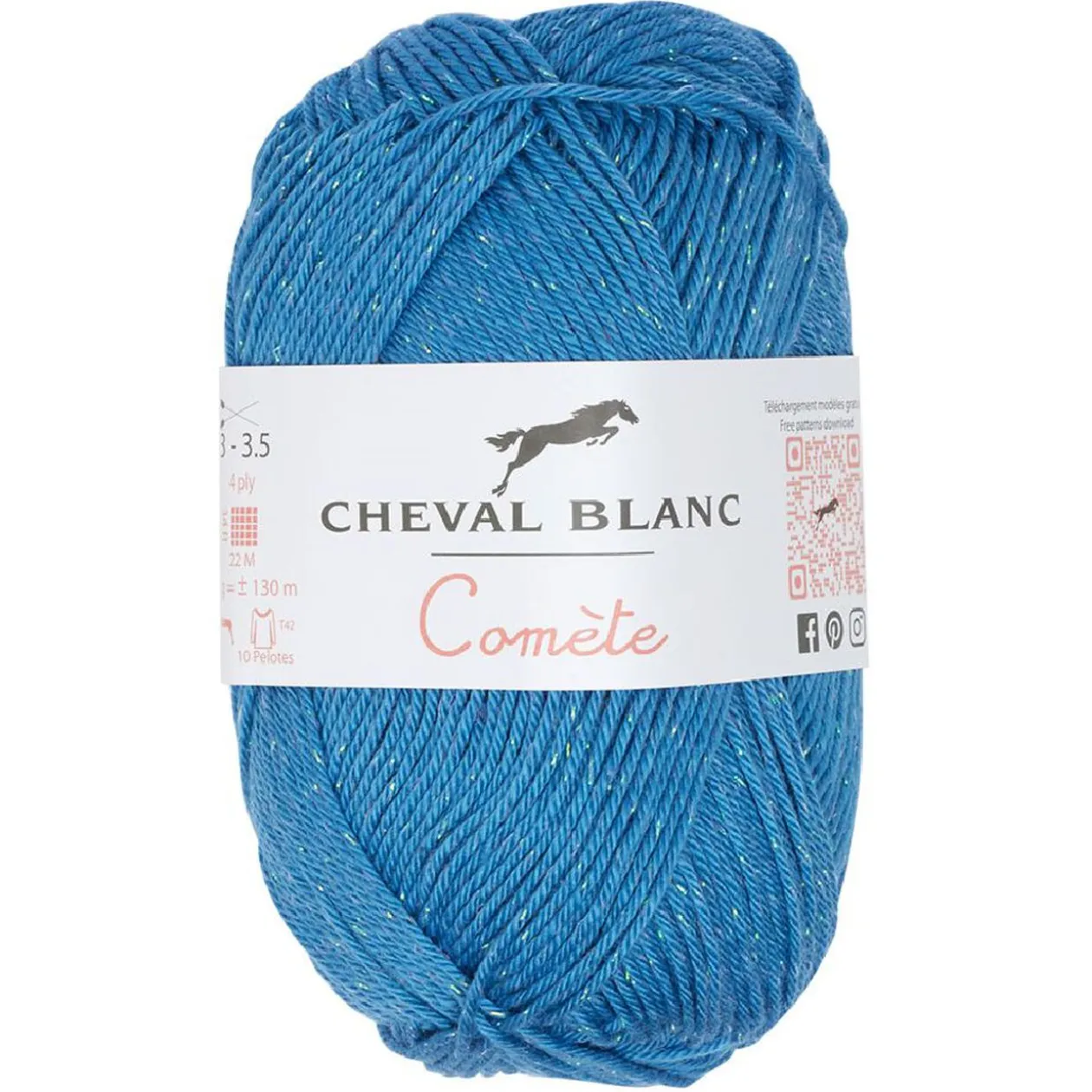 Pelote fil à tricoter coton et acrylique bleu 50g