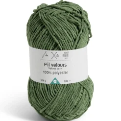 Pelote fil à tricoter 200m effet velours polyester vert 100g