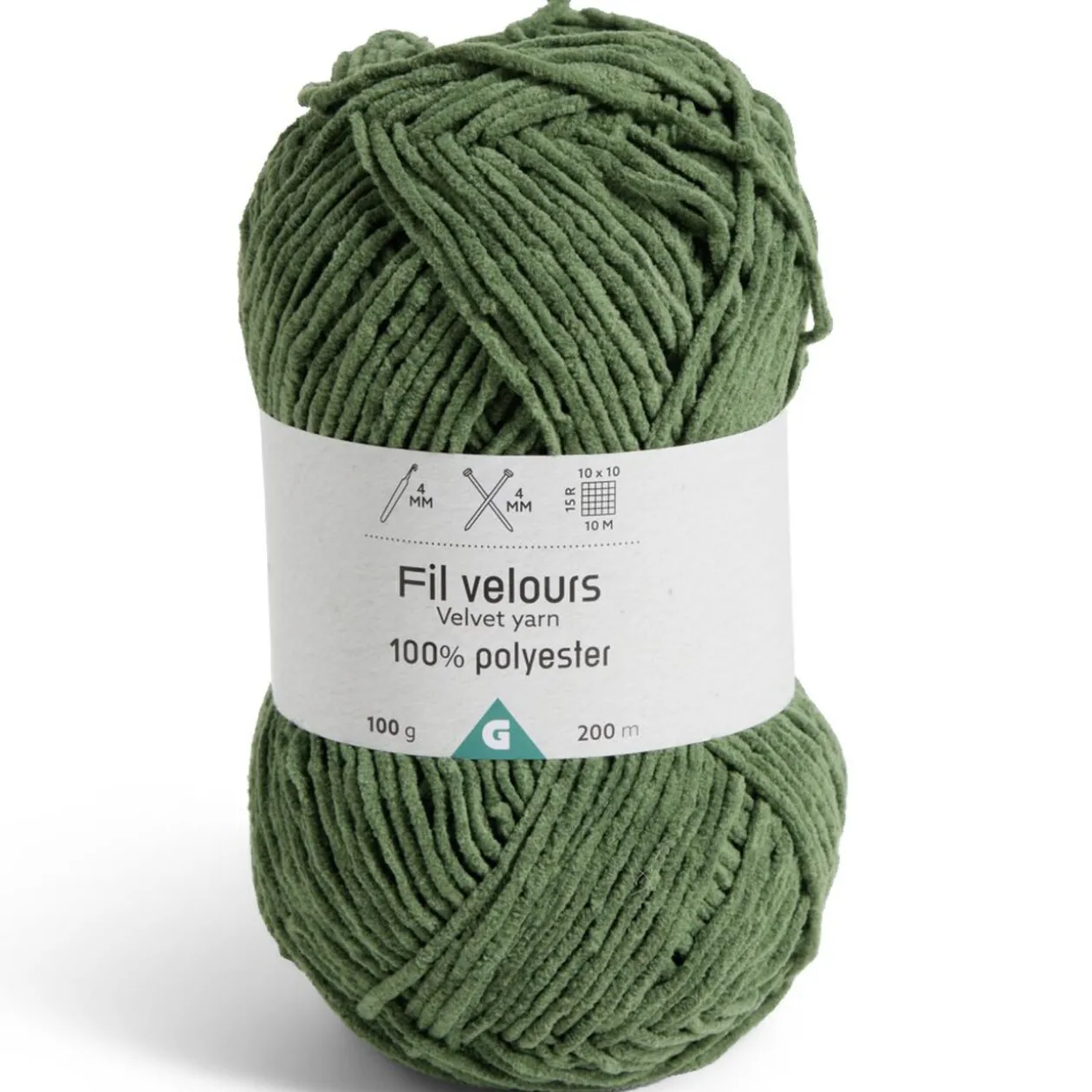 Pelote fil à tricoter 200m effet velours polyester vert 100g