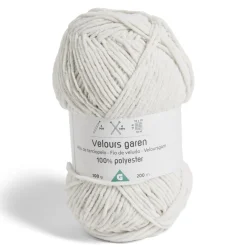 Pelote fil à tricoter 200m effet velours polyester blanc 100g