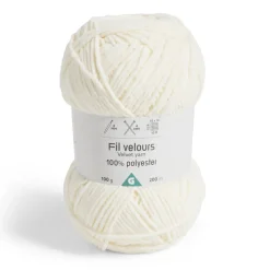 Pelote fil à tricoter 200m effet velours polyester écru 100g
