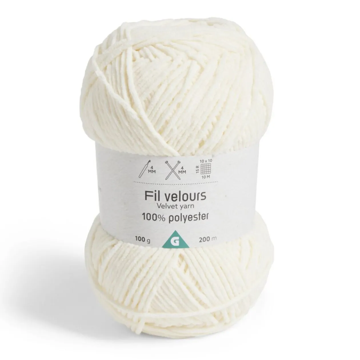 Pelote fil à tricoter 200m effet velours polyester écru 100g
