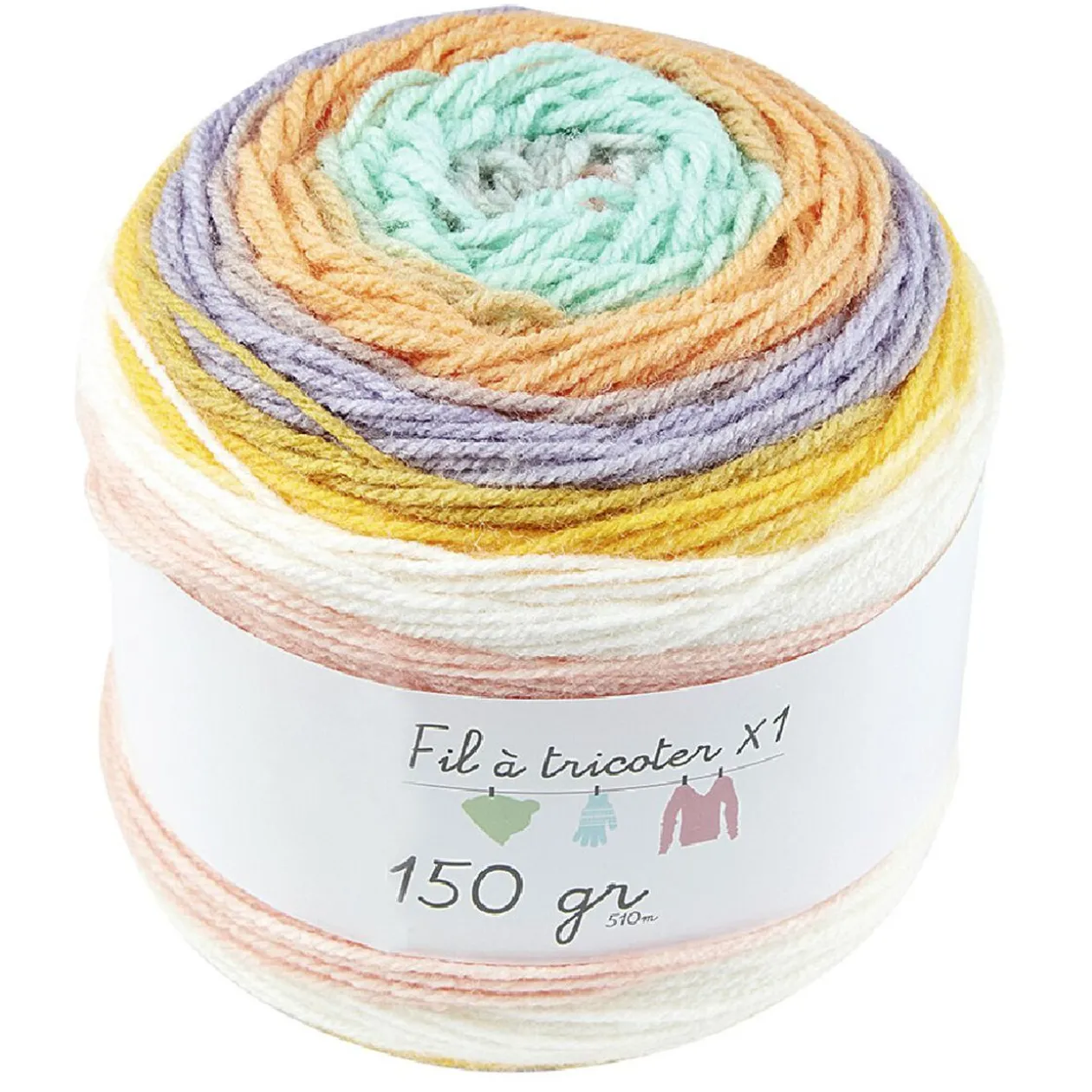 Pelote toupie de laine multicolore 150 gr