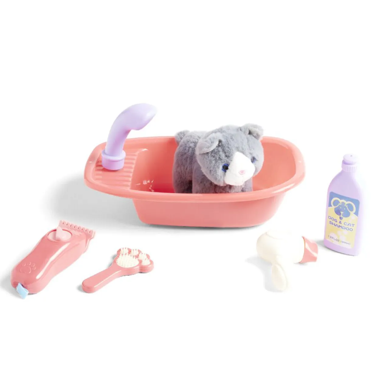 Peluche animal avec baignoire et accessoires