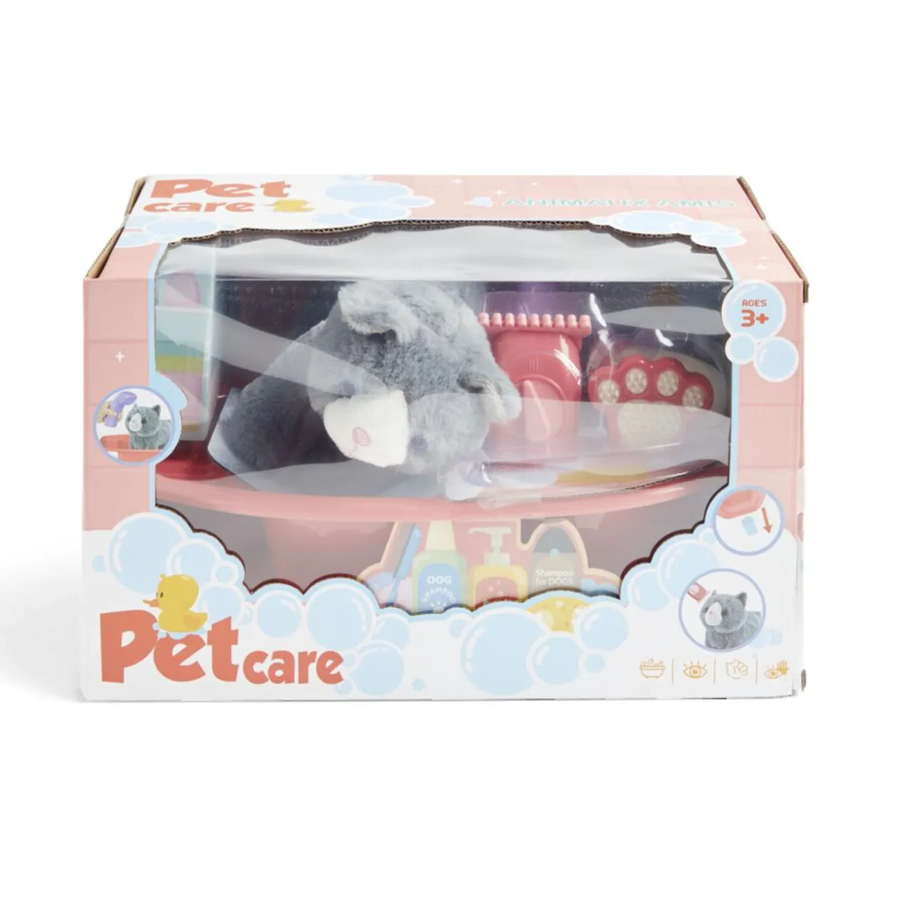 Peluche animal avec baignoire et accessoires