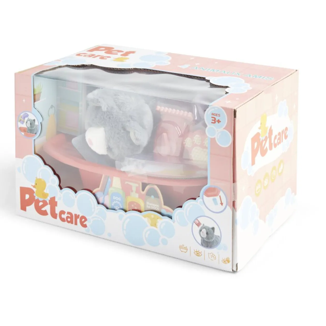 Peluche animal avec baignoire et accessoires