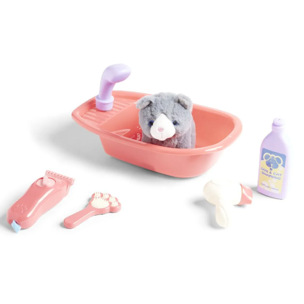 Peluche animal avec baignoire et accessoires