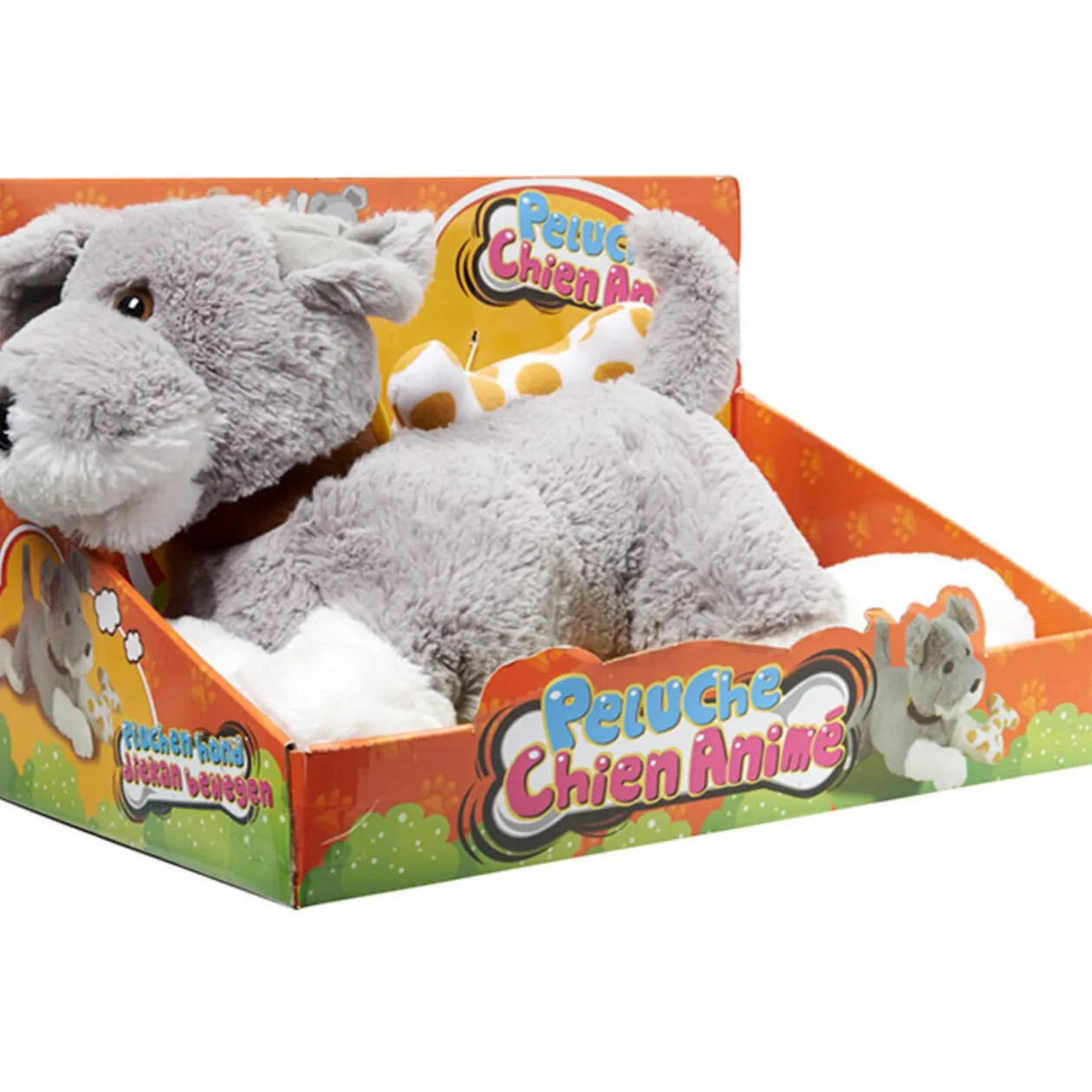 Peluche chien animé gris