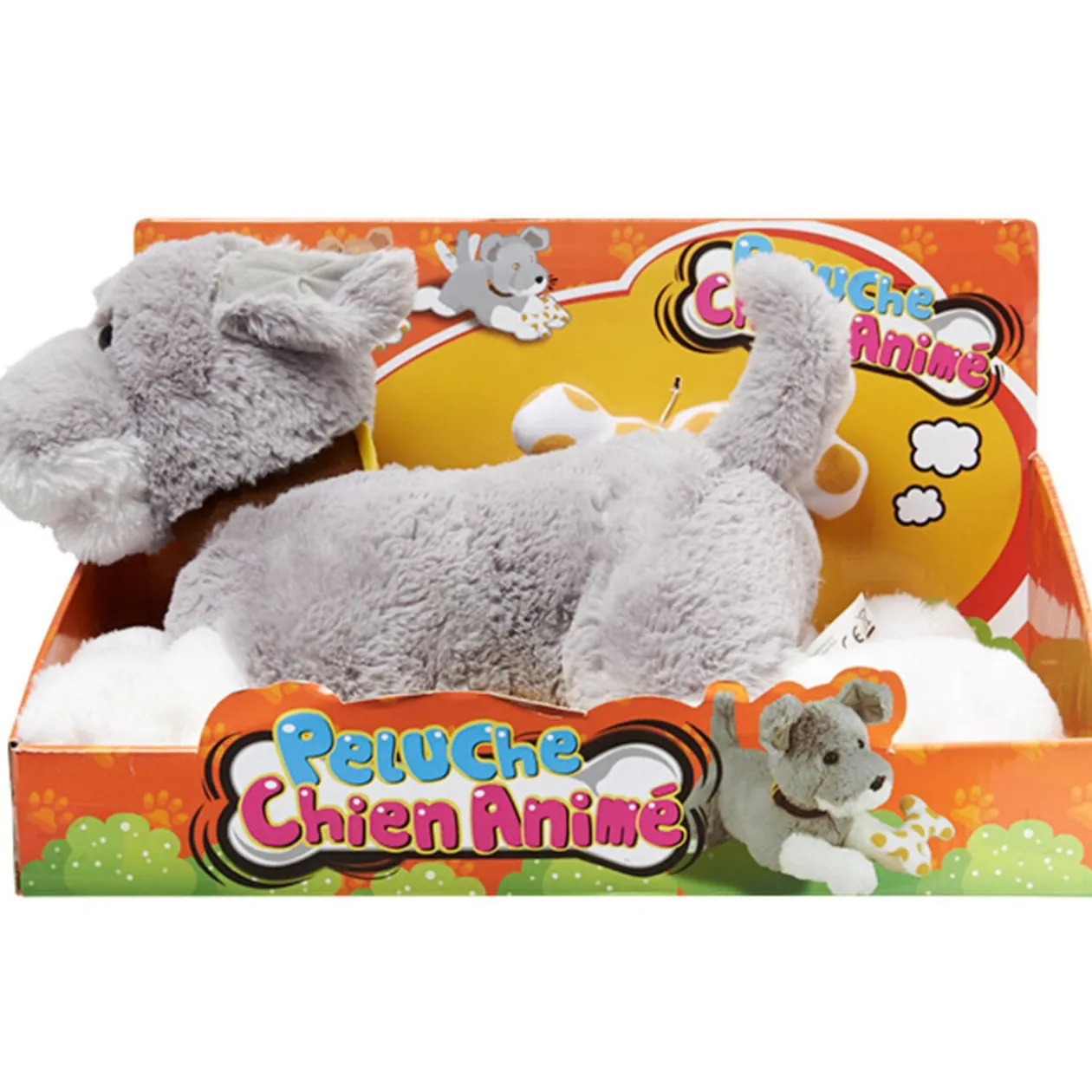 Peluche chien animé gris