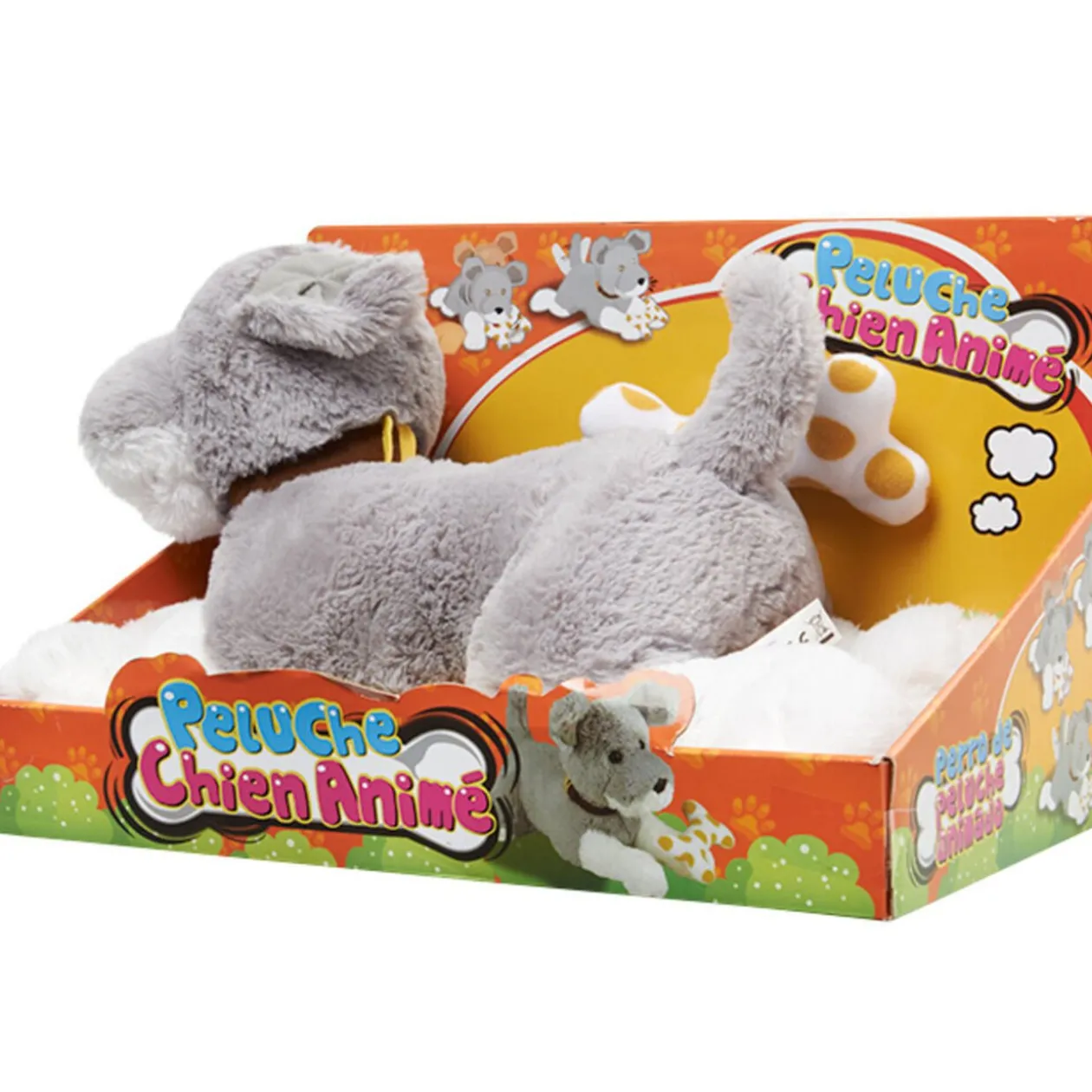 Peluche chien animé gris