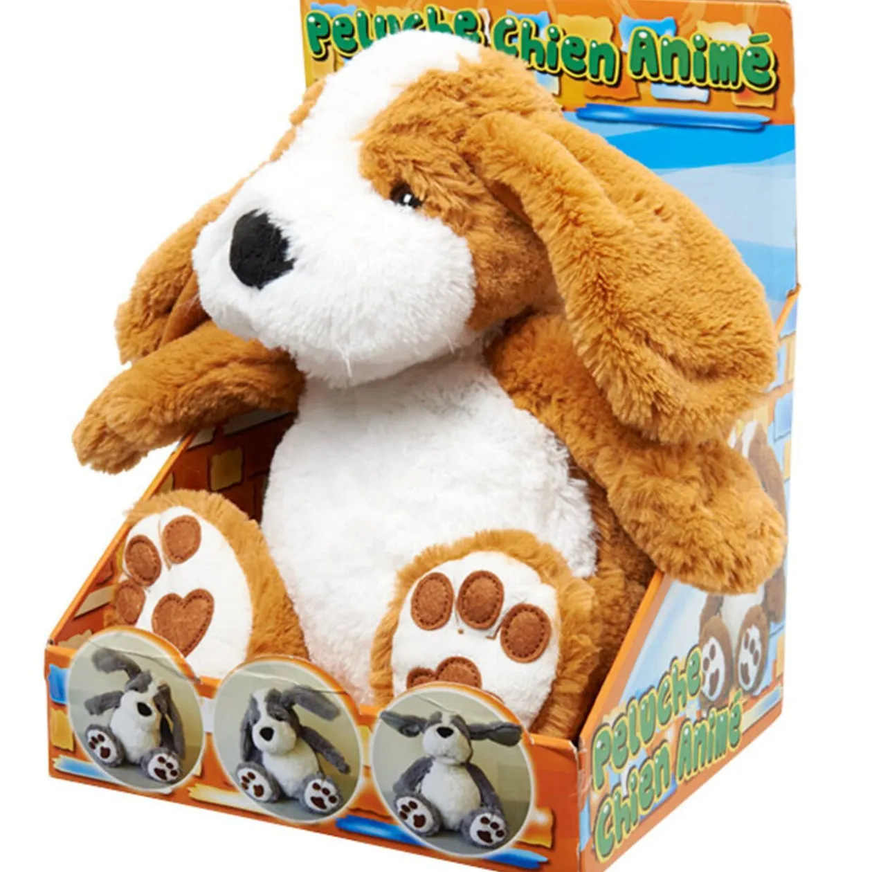 Peluche chien animé marron