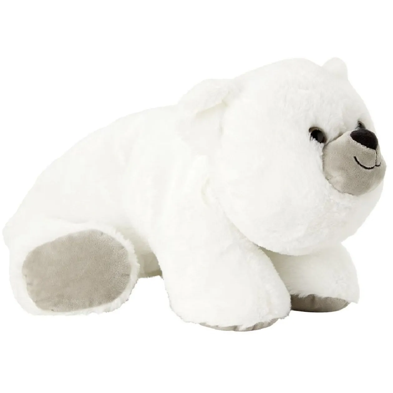 Peluche coussin ours polaire blanc allongé sur le ventre 40 cm