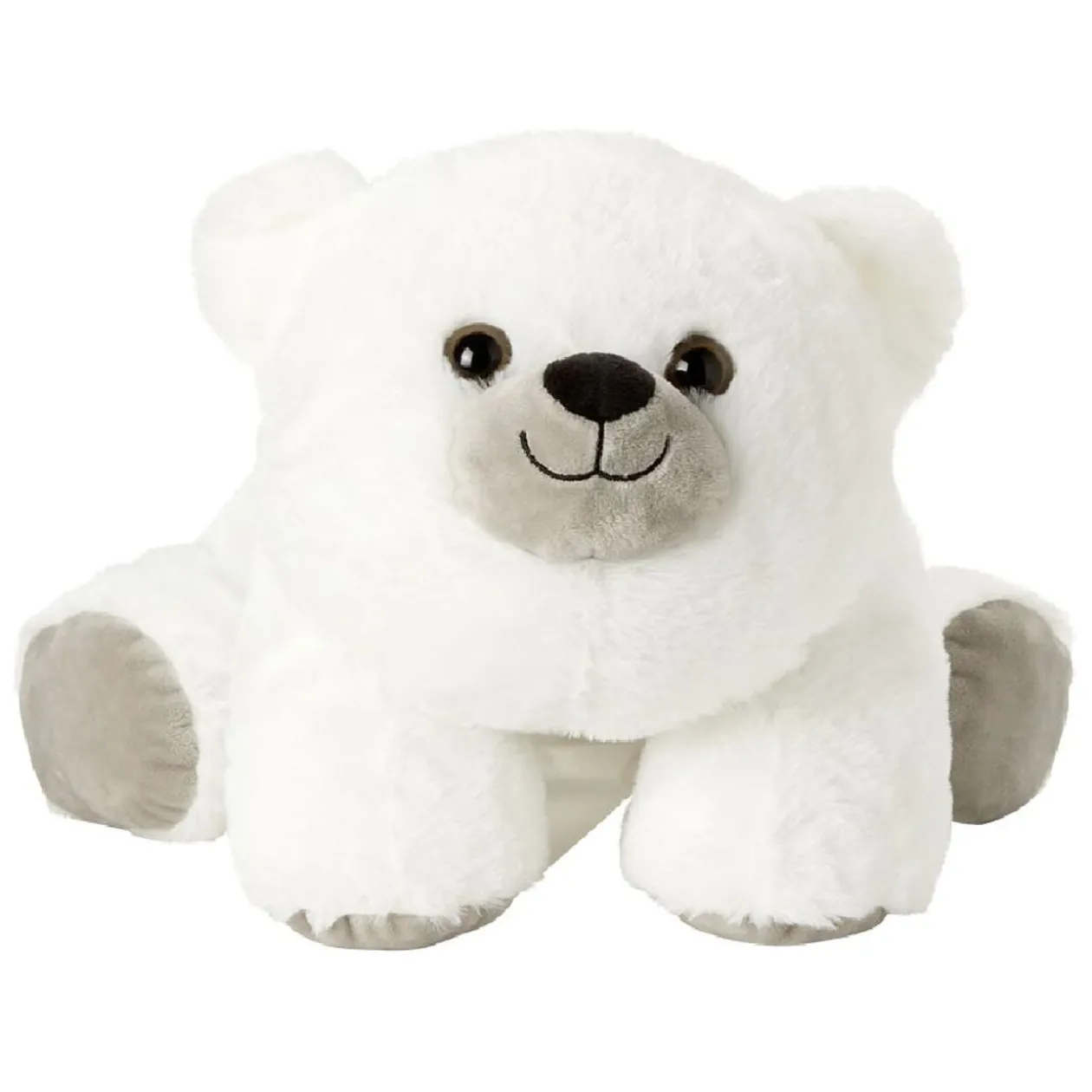 Peluche coussin ours polaire blanc allongé sur le ventre 40 cm