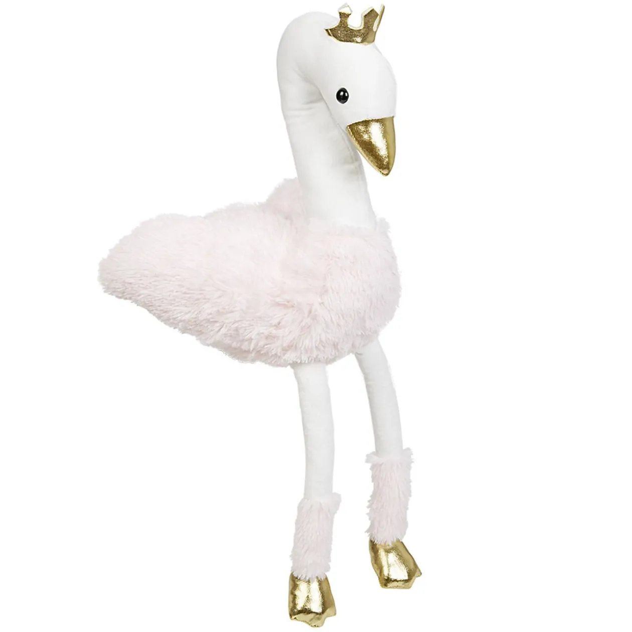 Peluche flamant rose princesse assis rose et dorée