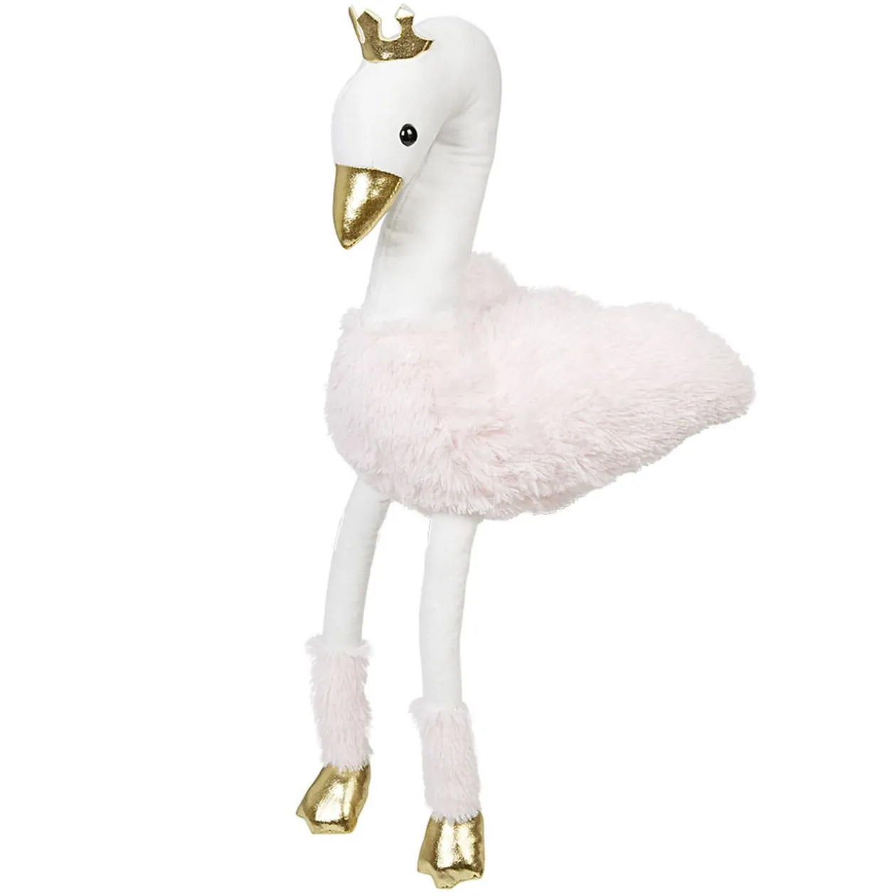 Peluche flamant rose princesse assis rose et dorée