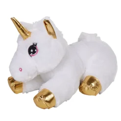 Peluche licorne blanche avec corne et pattes dorées