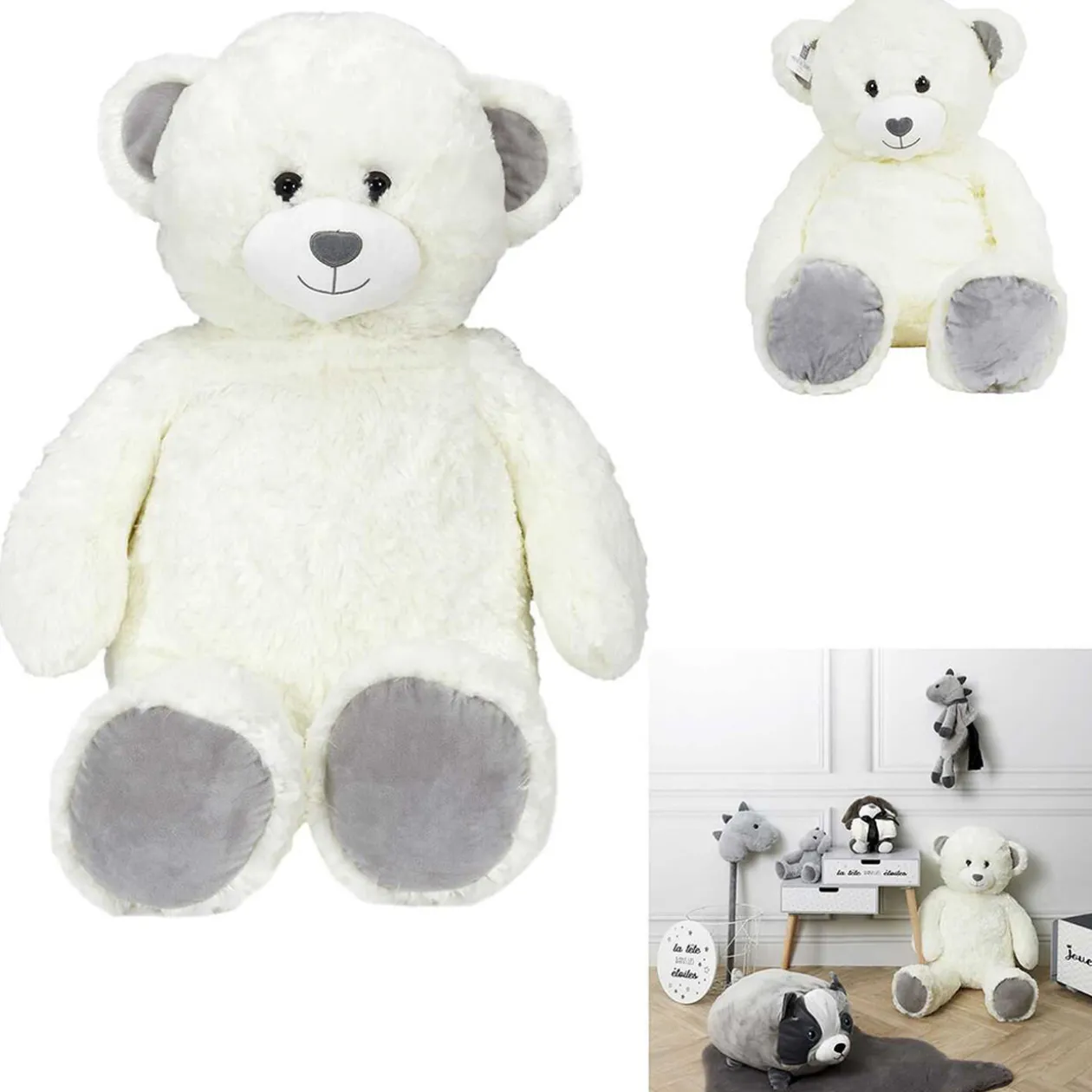 Peluche ours gris et blanc 36x24xH90cm