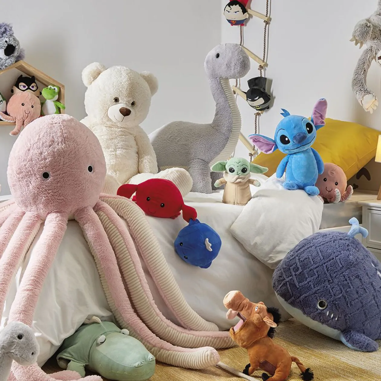 Peluche pieuvre bleu ou rose H120cm