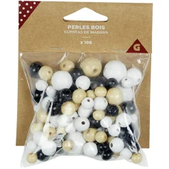 Perle bois x108 coloris noir blanc or