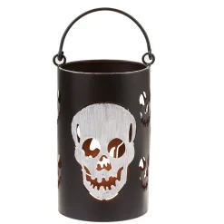 Photophore Halloween motif tête de mort noir et blanc