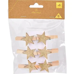 Pince en bois avec décor étoile x6