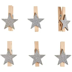 Pince en bois avec décor étoile x6