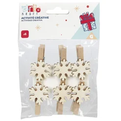 Pince porte-nom flocon de neige pailletté en bois x6
