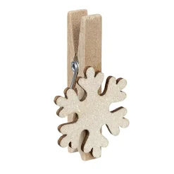 Pince porte-nom flocon de neige pailletté en bois x6