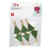 Pince porte-nom sapin vert pailletté en bois x6
