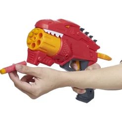 Pistolet dinosaure rouge et 8 fléchettes