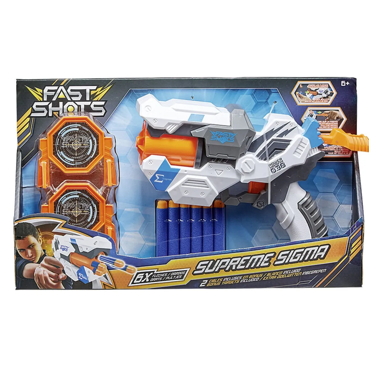 Pistolet Supreme Sigma 6 fléchettes en mousse et 2 cibles
