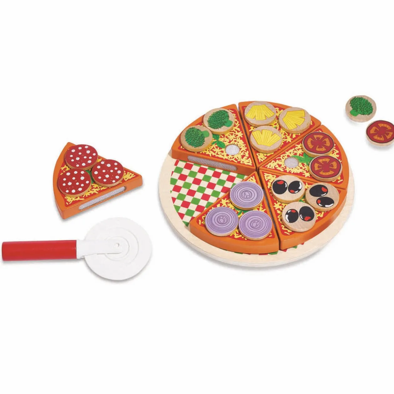 Pizza à découper en bois avec ingrédients 26 pièces