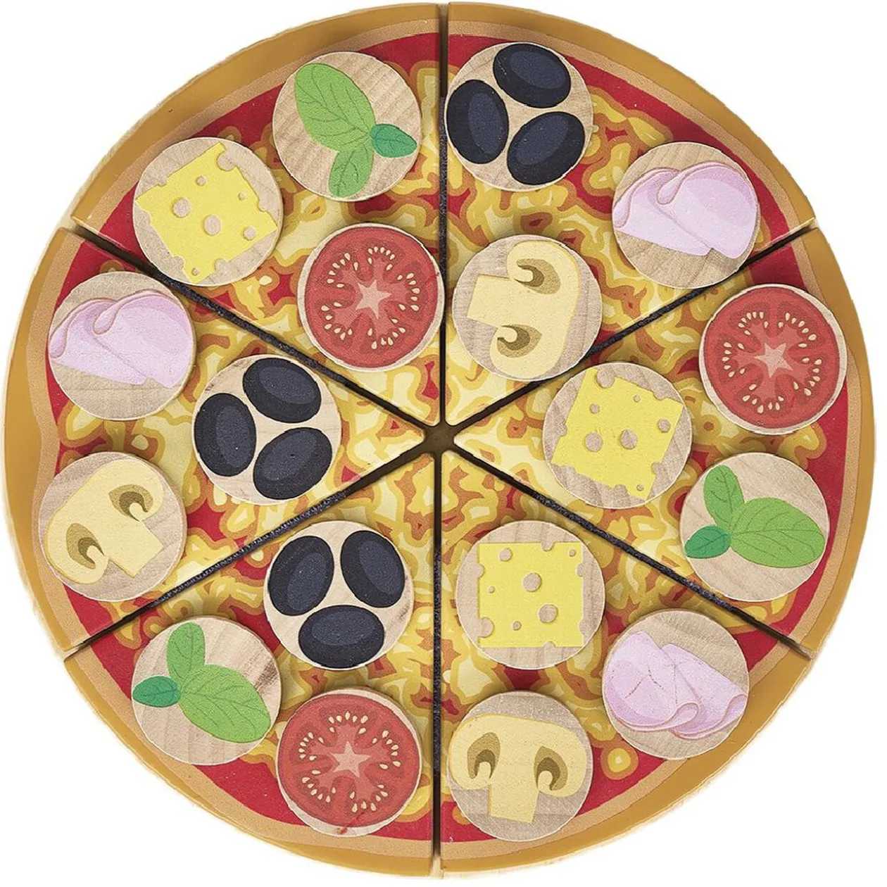 Pizza à découper en bois avec ingrédients 18 pièces