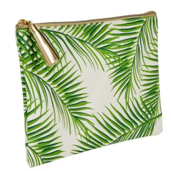 Pochette à maquillage motif feuillage tropical vert