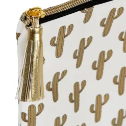 Pochette à maquillage motif tropical cactus doré