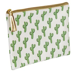 Pochette à maquillage motif tropical cactus vert