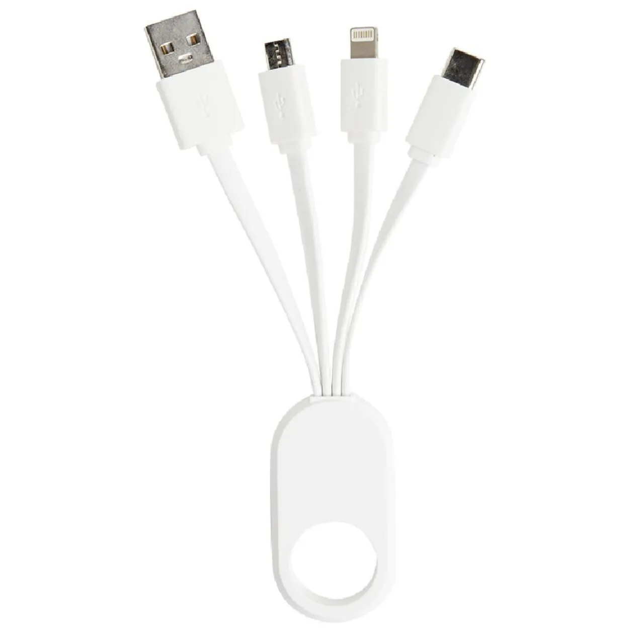 Porte clé câble de charge 3en1 lightning micro usb USBC blanc