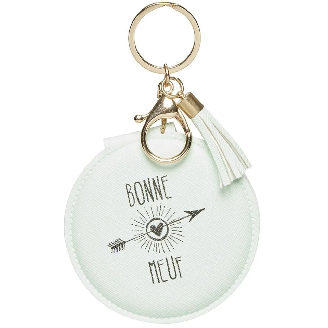 Porte clé double miroir avec inscription message effet simili