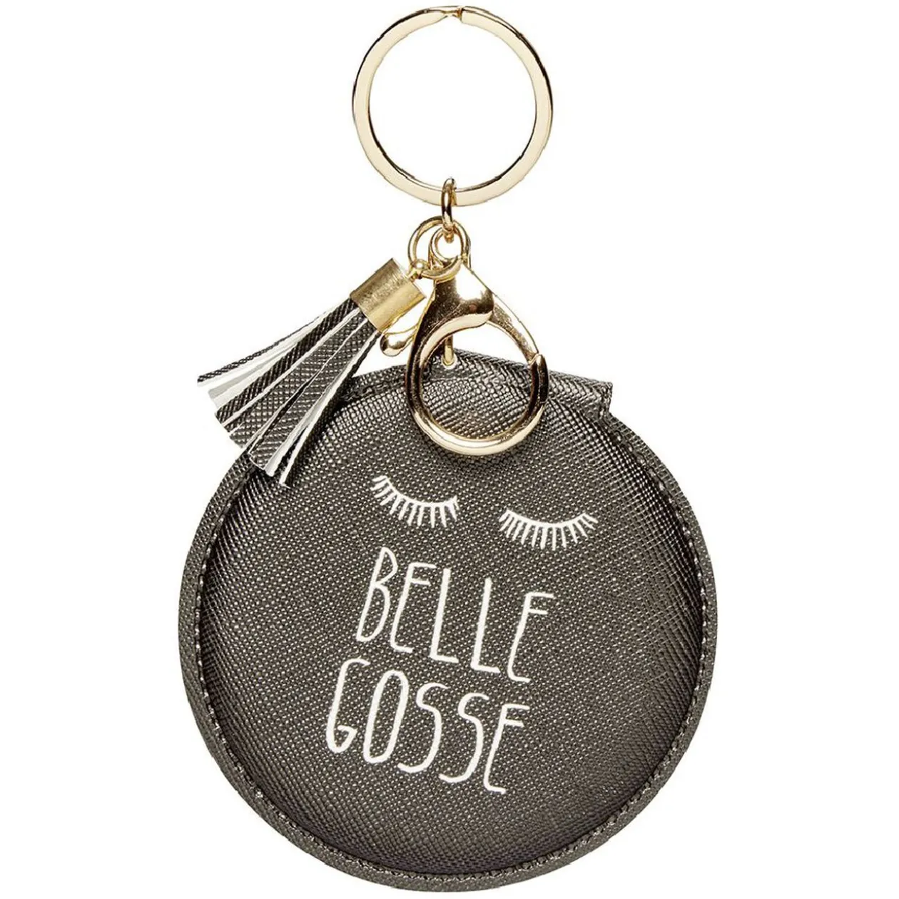 Porte clé double miroir avec inscription message effet simili