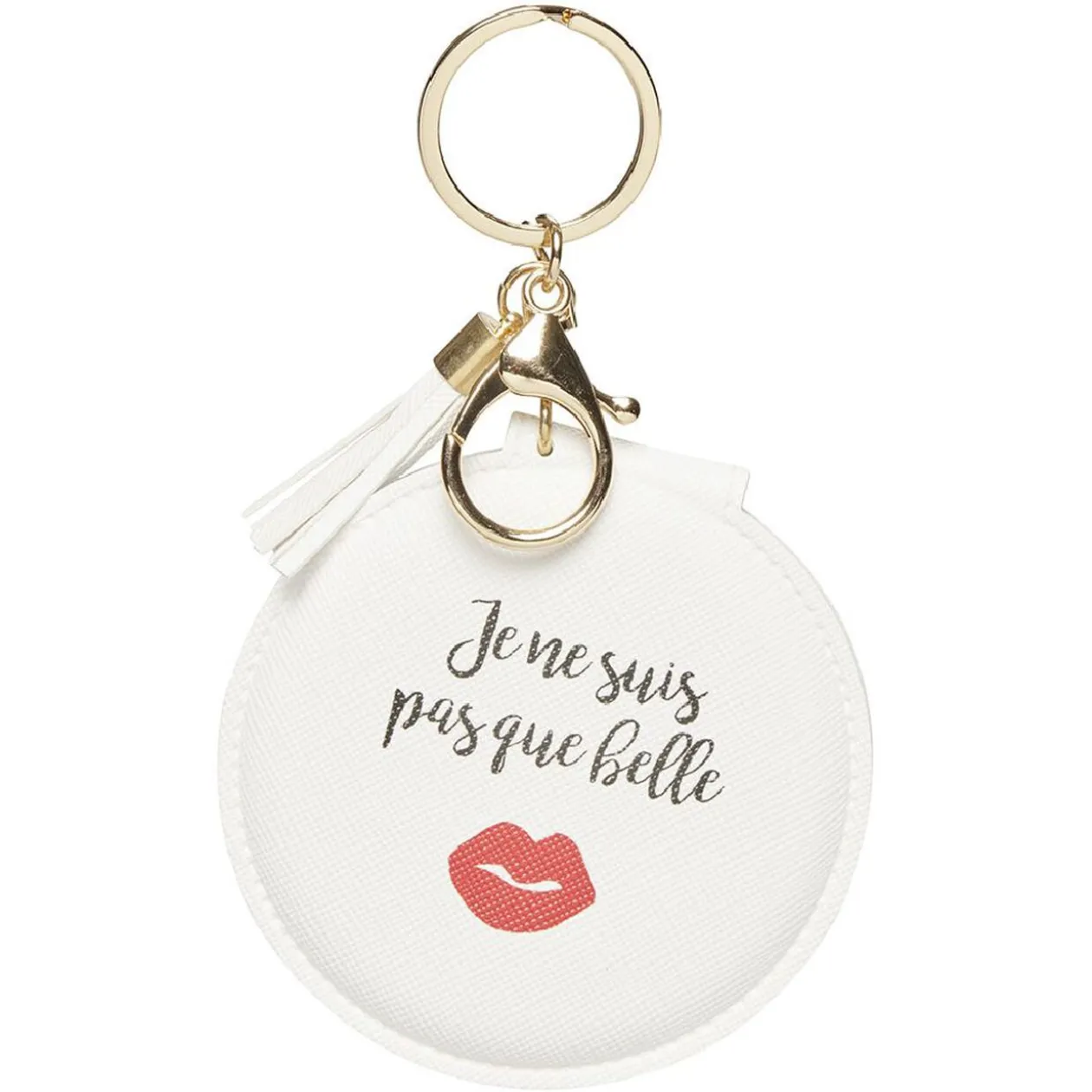 Porte clé double miroir avec inscription message effet simili