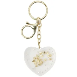 Porte clés coeur déco perles transparent doré