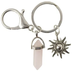 Porte clés métal avec pierre rose