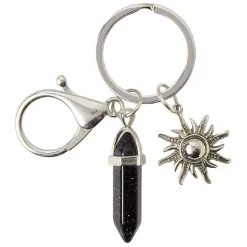 Porte clés métal avec pierre bleu marine