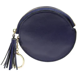 Porte monnaie rond simili avec fermeture pompon