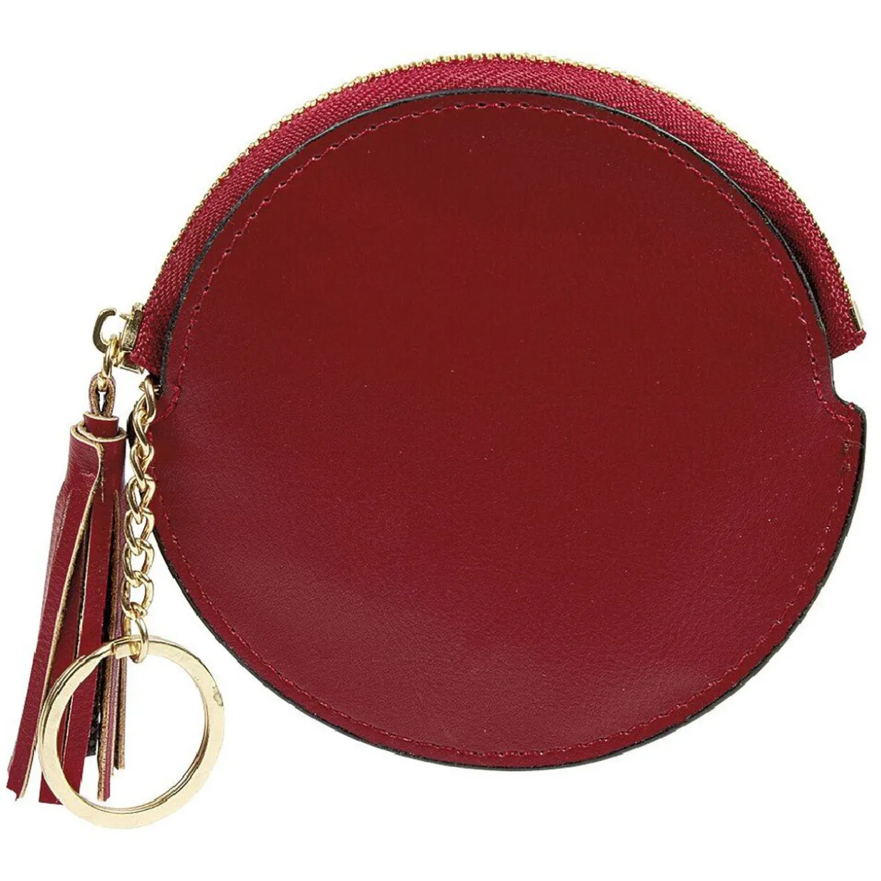 Porte monnaie rond simili avec fermeture pompon