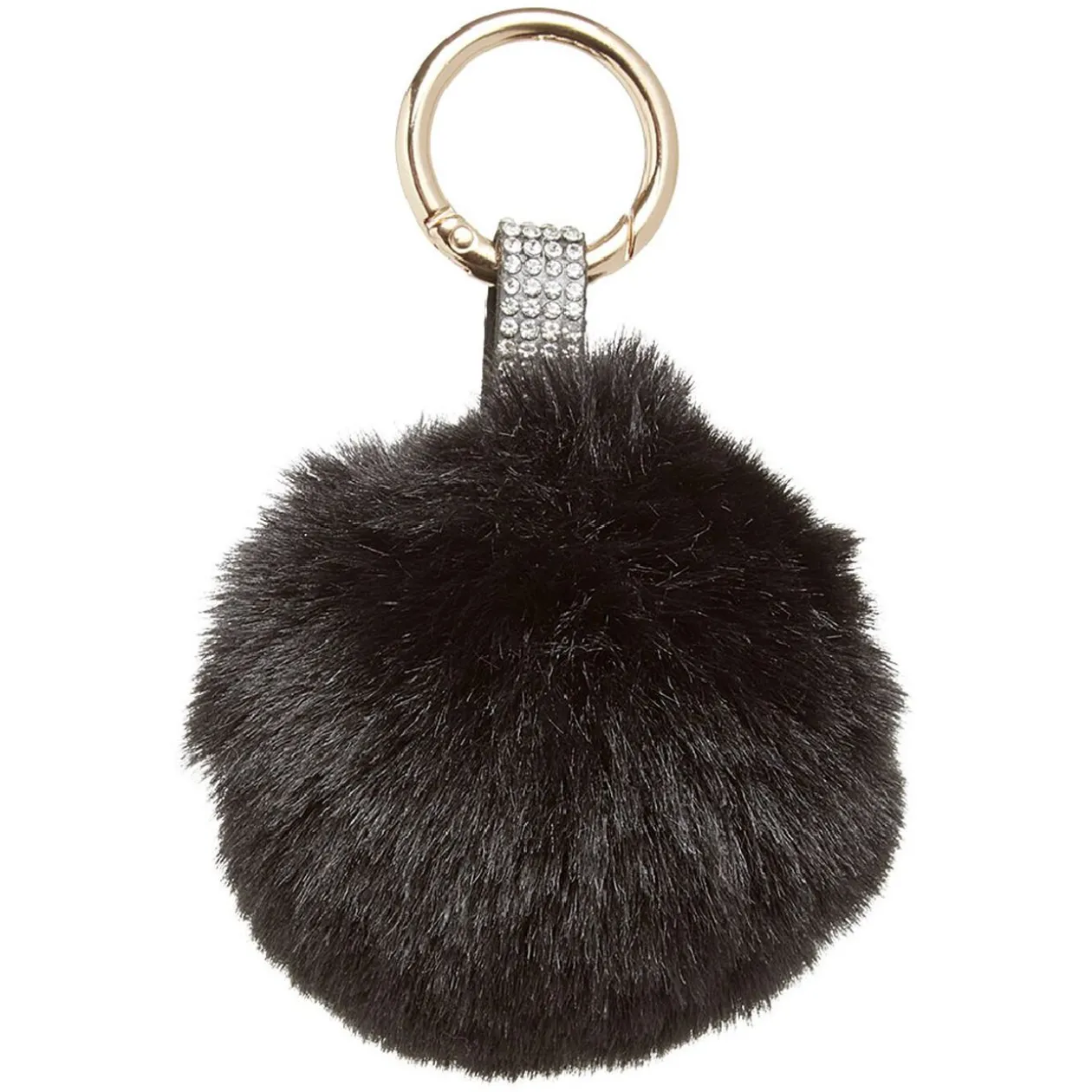 Porte-clé pompon en fausse fourrure uni avec starss